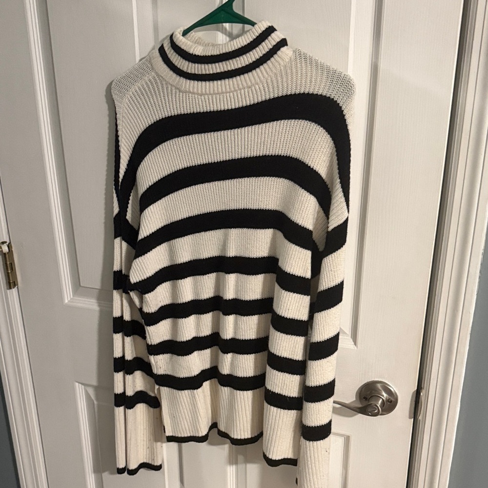 BKE Black and White Striped Turtleneck Sweater
